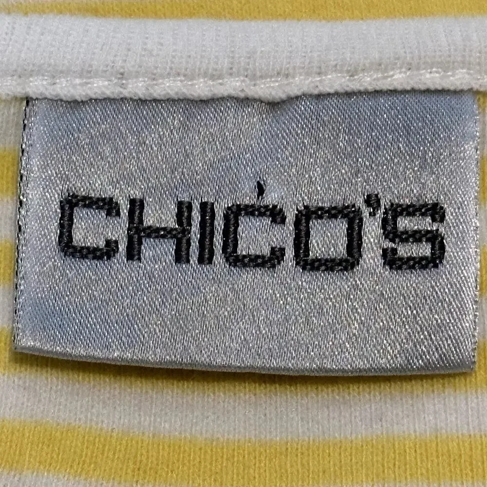 Chico's Women Sz Large Costal Button Front Boat Neck Detail Stripped Cotton Top - Picture 5 of 9
